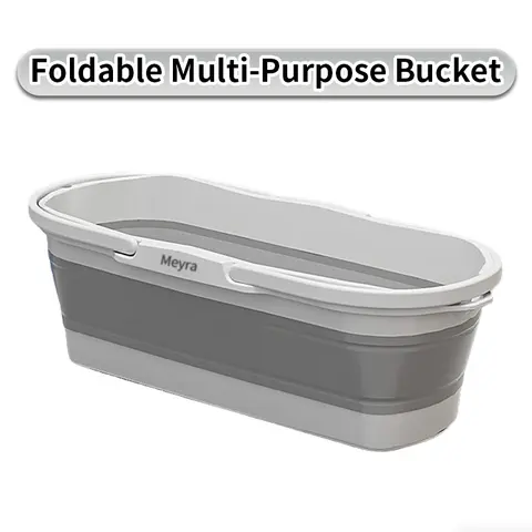 Meyra 15L/4.12gal Multi-Functional Folding Rectangular Rubber-ABS Cleaning Bucket with Handle, Leakproof Wear-Resistant Collapsible Home Goods Tub - Bathroom Accessory for Mopping Floors, Camping