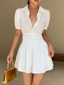 Women's Solid Color Short Sleeve Dress, Casual Summer Fashion, Comfortable and Stylish, Perfect for Daily Wear