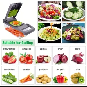 [Vegetable Slicer] Multifunctional 18-In-1 Vegetable Chopper, Professional Onion Chopper, Multi-Functional Food Chopper, Kitchen Vegetable Slicer And Dicer, Vegetable Chopper With 8 Blades, Carrot Chopper - Kitchen Gadget Set With A Draining Basket