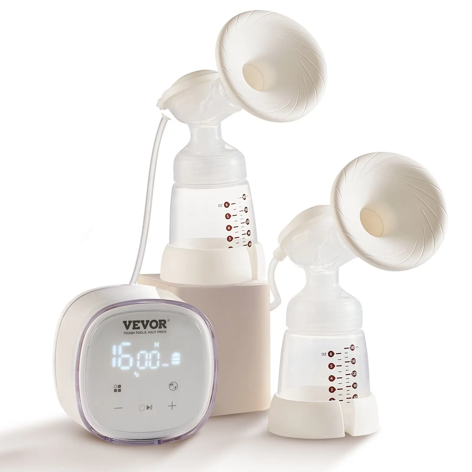 【Summerfinds】VEVOR Breast Pump, Double Electric Breast Pumps, 4 Modes & 16 Levels, 300mmHg Strong Suction, 2800mAH Rechargeable Anti-Backflow Breastfeeding Pump with LED Display, 18/21mm Inserts, 24/28mm Flanges