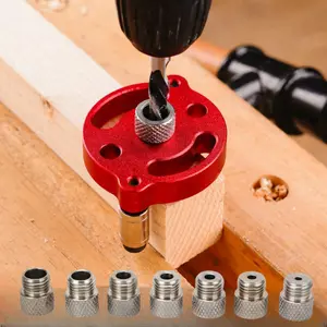 【Free shipping】Red aluminum alloy self centering nail mold set, woodworking hole drilling machine drill guide, handheld drill guide, used for diameter holes, DIY furniture joint tool kit