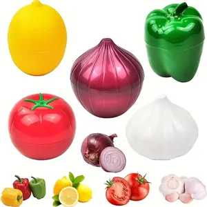 Set of 5 Fruit and Vegetable Shaped Containers, Fresh-Keeping Boxes for Lemon, Avocado, Tomato, Onion, Kitchen Essentials