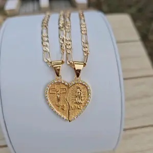Te amo corazon necklaces con cristo y virgen