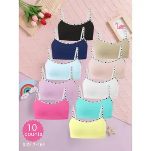 10 counts Girls Letter Strap Casual Tank Tops, Breathable Seamless Comfort Soft Sports Bras, Strappy Workout Bra, Fashion Cute Sweet Underwear for All Seasons, Yoga Sports Bra