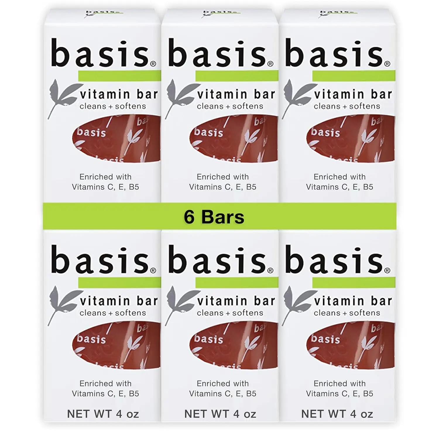 Basis Vitamin Bar Soap for Body, Hands and Face, Multipack, 6 x 4 OZ