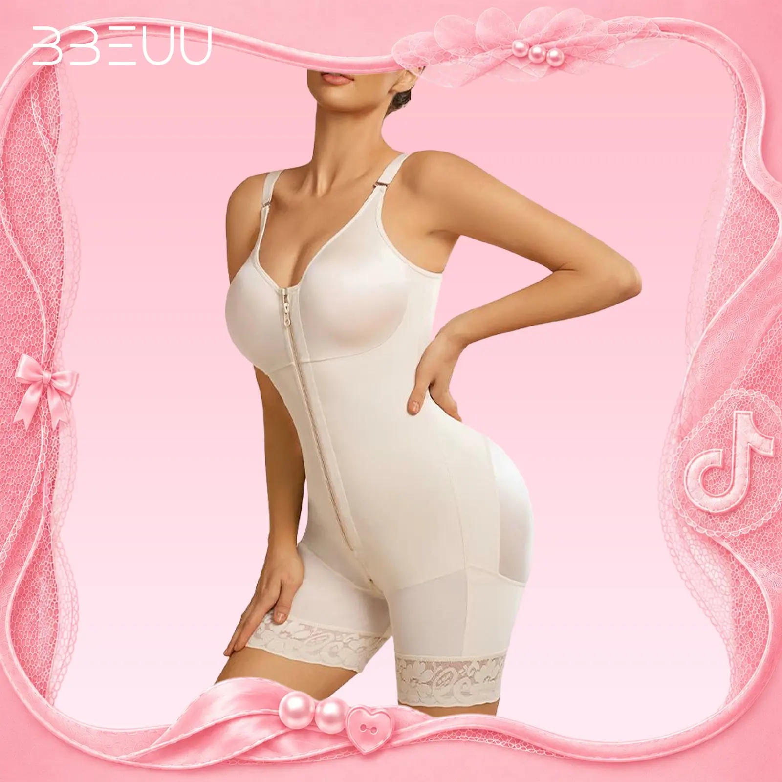 BBEUU Women‘s  Fajas Colombianas Shapewear High Compression Tummy Control Butt Lifter Body Shaper with Zipper Postpartum Recovery Bodysuit Womenswear