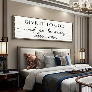 1pc Unframed Give It To God And Go To Sleep Big Banner Wall Art Artistic Decorative Painting, Vintage Canvas Painting For Master's Room, Quote Prints Poster Home Decor