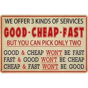 Funny Sign For Men Work Shop Retro Humor Sign Conversions Sarcastic Posters Good Cheap Fast Sign Train For Boys Room 8x12 Inch
