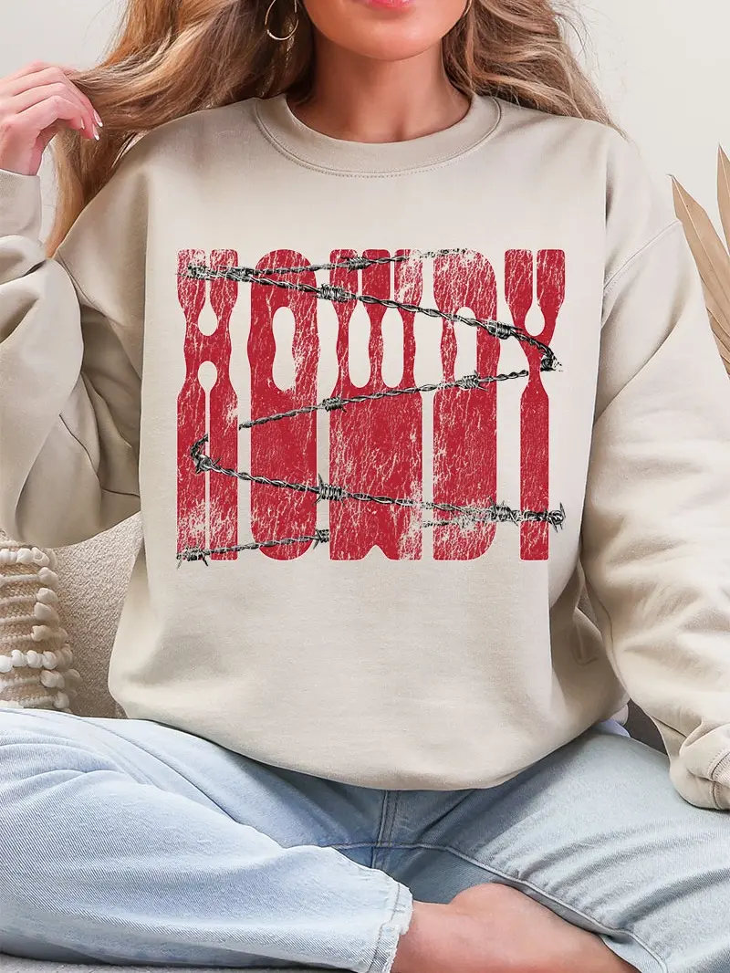 Barbed Wire Howdy Heavy Blend Crew Sweatshirt, Western Relaxed Fit Pullover