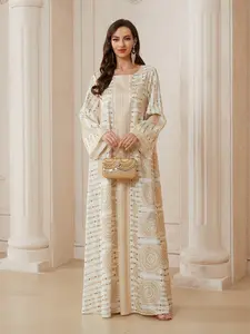 Middle Eastern Ramadan Eid Islamic Abaya, Vintage Totem Print Long Robe, Dubai Style Luxury Kaftan, Traditional Women's Clothing, Modesty Muslim Clothing, Abayas for Eid