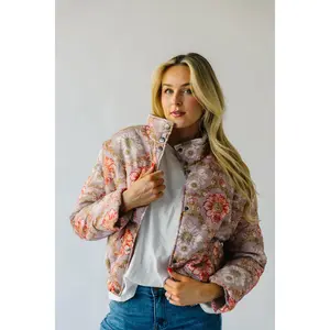 The Catron Printed Puffer Jacket in Beige Multi