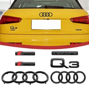 AUDI 4Ring Logo ABS Q3 Quattro Sline Emblem Letter Stickers Decal Car Hood Front Grill Emblem Rear Trunk Badge Sticker Auto Modification Accessories For Audi Q3 2013-2022