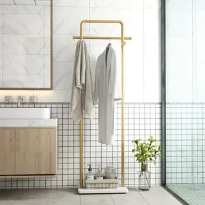 Tieou Gold Clothing Racks with Shelf Heavy Duty Metal Garment Rack for Boutiques Free Standing Modern Coat Rack Entryway Organizer Decor Marble Paint Hanging Student