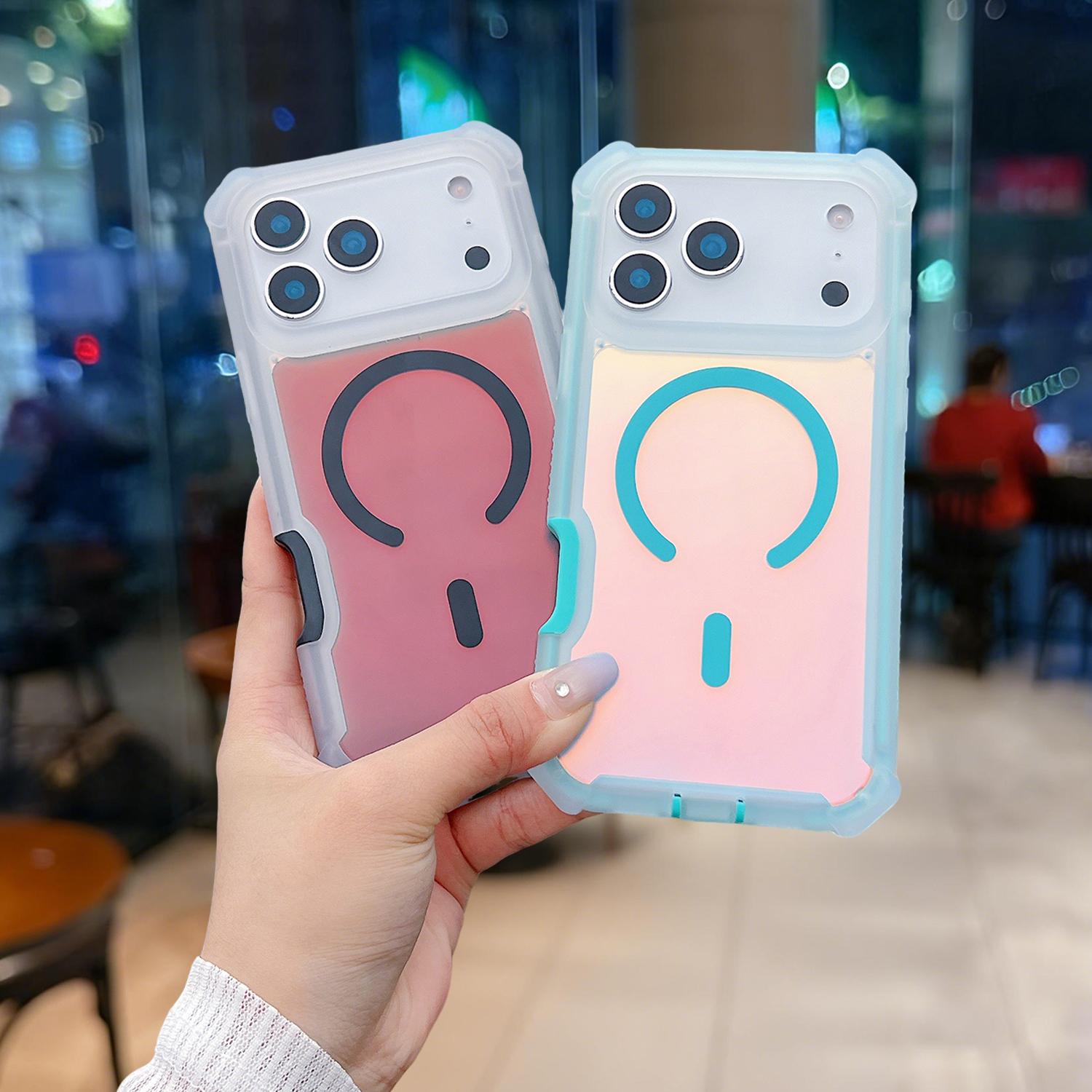 For iPhone 17 Pro Max Case/17 Air/17 Pro/17 16 15 14 13 , Iridescent Back, Magnetic Support for MagSafe Shockproof Cover, Crystal and Corner High-Duty Protection for Girls Women