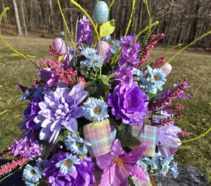Multi-Color Easter Egg Cemetery Vase, Vase Arrangement, Memorial Cemetery Vase, Memorial Flowers, Spring Cemetery Vase, Sympathy Flowers