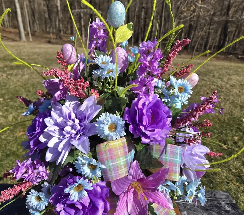 Multi-Color Easter Egg Cemetery Vase, Vase Arrangement, Memorial Cemetery Vase, Memorial Flowers, Spring Cemetery Vase, Sympathy Flowers