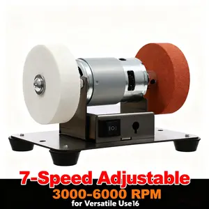 96W Benchtop Belt Sander 3000-6000 RPM 7 Speed Adjustable Polisher Grinder with 2 Wheels Forward Reverse for Sharpening Knives Metal Wood DIY Workshop Tools Modern Kitchen Home Portable
