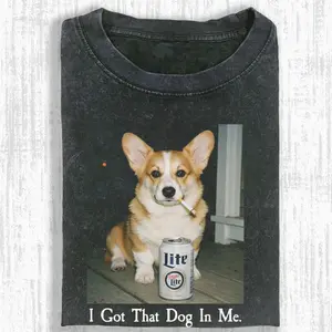 Funny Corgi Smoking Meme Graphic T-Shirt, I Got That Dog In Me Quote Design, Vintage Chaotic Dog Humor, Unisex Menswear Womenswear Top, Viral Pet Meme Shirt