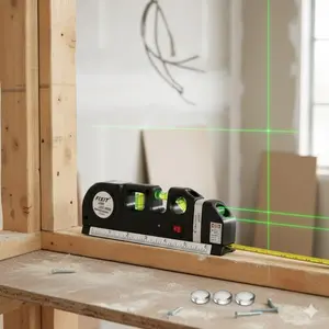 Multifunctional Laser Level Tape Measure with Cross Line Calibration High Precision Wall Alignment Tile Hanging Aid Dual Mode Marking Tool Optical Leveling Instrument 2.5M Metric Ruler for Home Renovation Construction