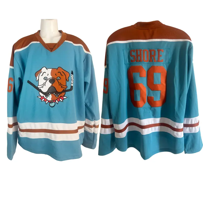 Unisex Sudbury Bulldogs 69 Shore Ice Hockey Jersey - Embroidered Sewn Letters & Numbers, Long-Sleeve Wind-Resistant Athletic Fashion Cotton Jersey, Breathable Universal Blue Mixed, Sizes M-3XL Wholesale Sports Collectible, Anti-Odour