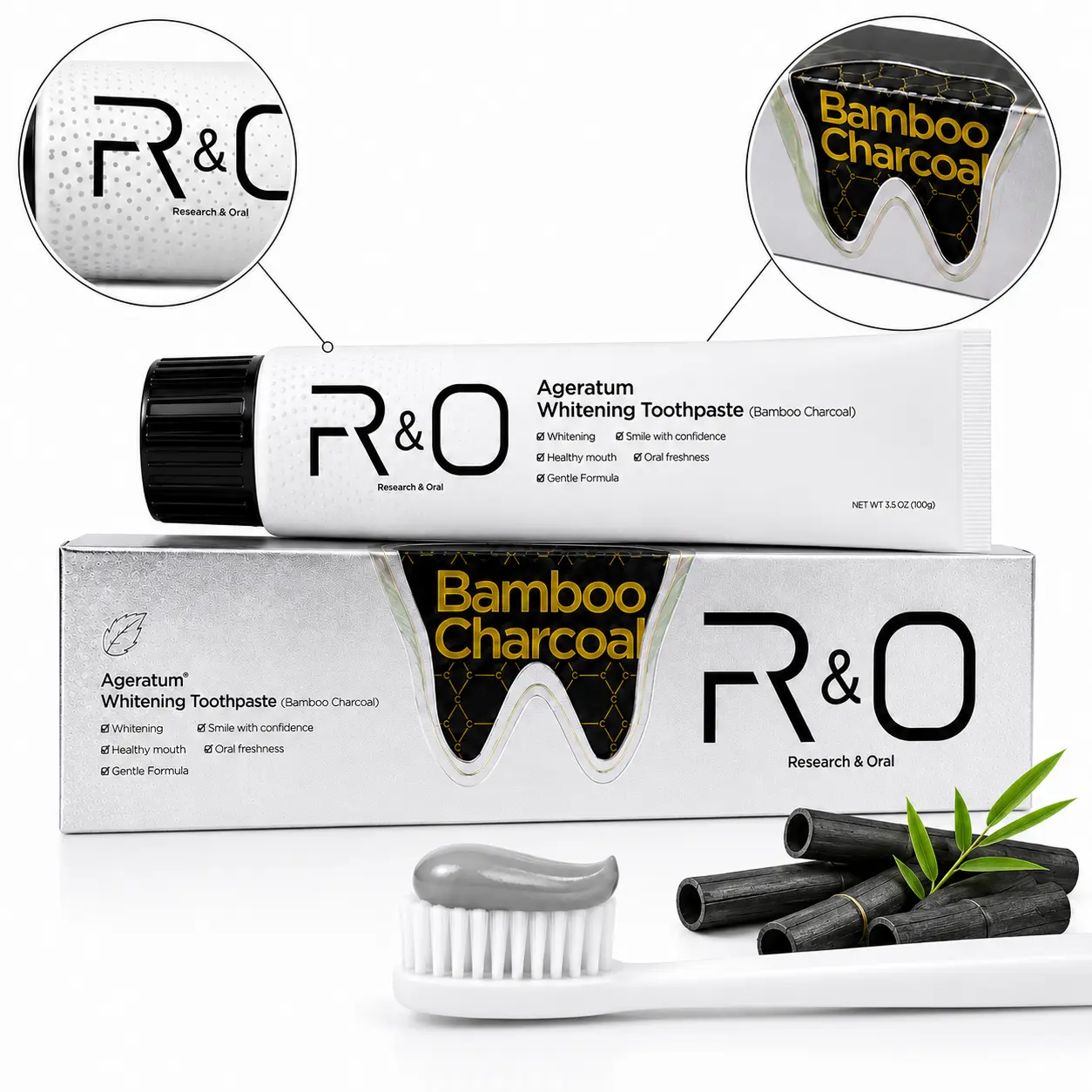 Bamboo Charcoal Toothpaste 3.5 oz, Premium Tooth-Shaped Window Box, Fresh Breath Daily Oral Care