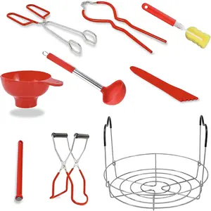 9 Piece 430 Stainless Steel Canning Supplies Kit - Including Canning Rack, Funnel, Jar Lifter, Jar Wrench, Lid Lifter, Tongs, Spoon, Cleaning Brush/Bubble Remover Tool, Suitable for All Beginners and Professionals