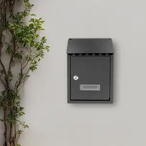 Home Essentials Modern Black Iron Wall Mounted Mailbox 11.8in Galvanized Steel Security Post Box with Keys for Home Apartment Office Home Essentials