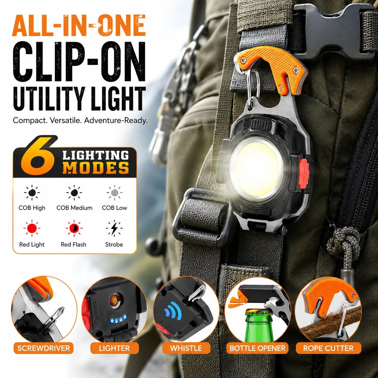 Qawtor Multifunctional Portable Keychain Flashlight, 6 Lighting Modes, Magnetic, Real-Time Power Display, Type-C Rechargeable, All-in-One Tool for Whistle, Double Screwdriver, Bottle Opener, Safety Cutter, Fire Starter & Clip, Summervibes, DealsForYouDays
