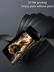 Men's Belt with 2D Lion Pattern Art Design, Printed Belt, Business Casual Automatic Buckle, Perfect Father's Day & Valentine's Gift