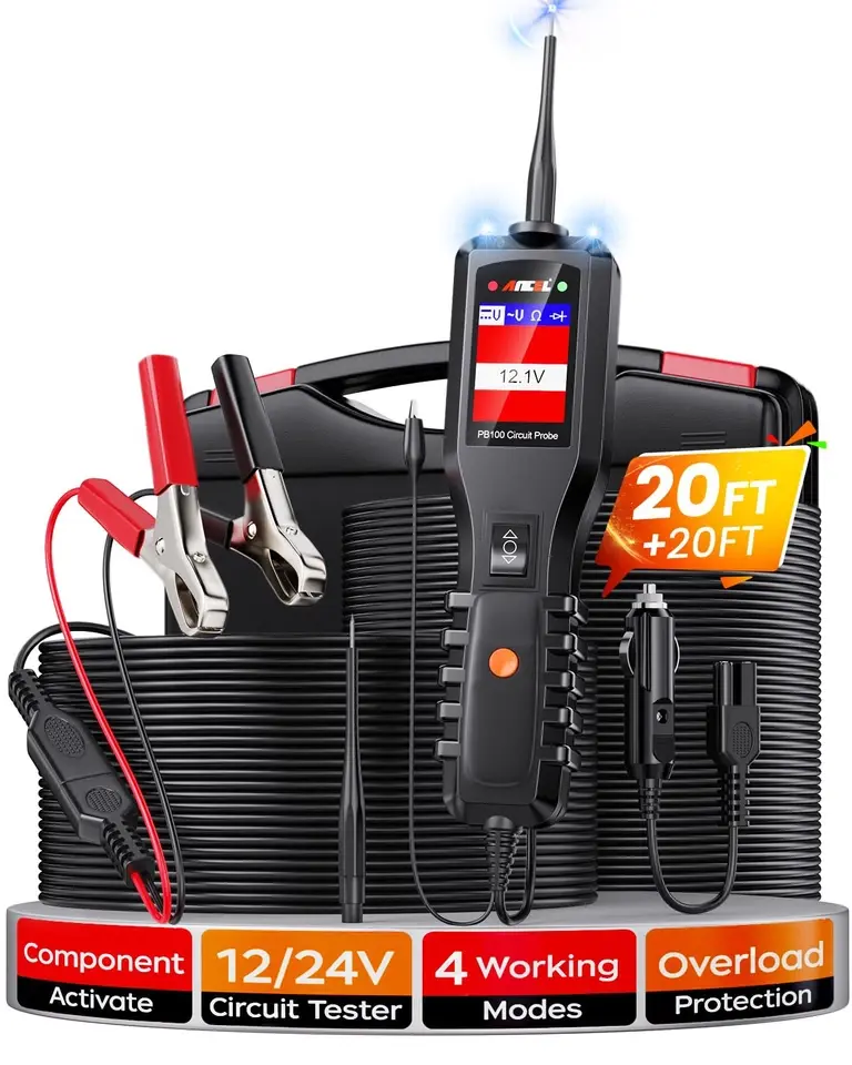 ANCEL PB100 Automotive Circuit Tester Probe Kit, 12-24V Electrical Power Scan Tool Automotive Diagnostic Test Tool, Car Digital Volt Electrical Power AC/DC Voltage Diode Current Resistance Detector, 40FT Cable