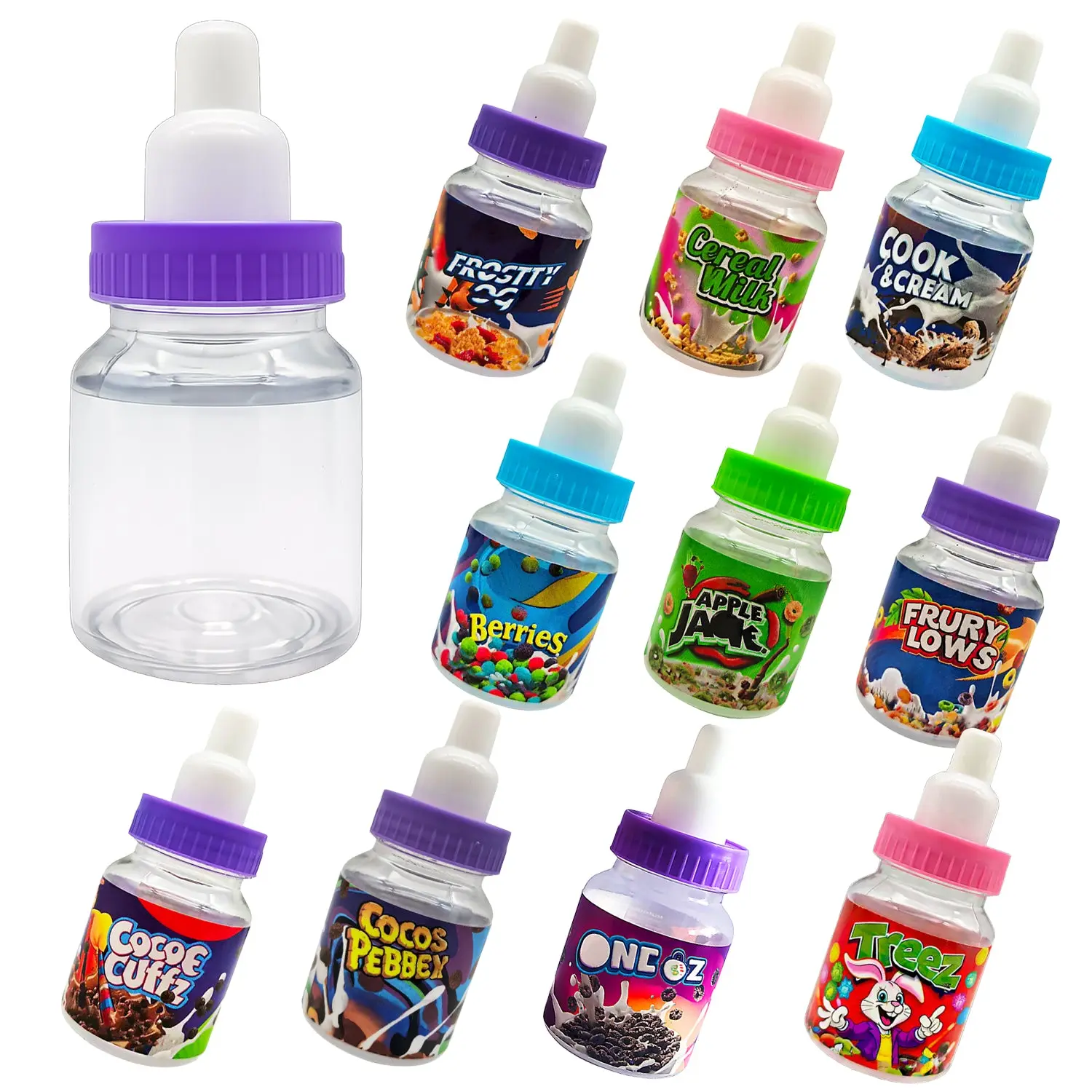 12 Pack Bottle Style Plastic Storage Containers with Lids and Decorative Wrap Labels