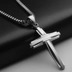 Unisex Minimalist Cross-Shape Stacked Artificial Gemstone Necklace - Silver Box Chain, Modern Daily-Wear Jewelry Fashion Accessory