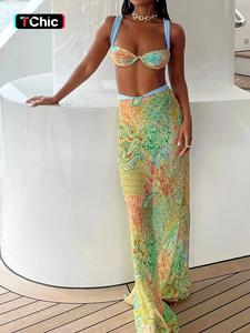 slim summer seaside vacation dunhuang style print bohemian classical sexy hot cool women's skirt three-piece set, womenswear, matching outfits, clothes, outfit sets women