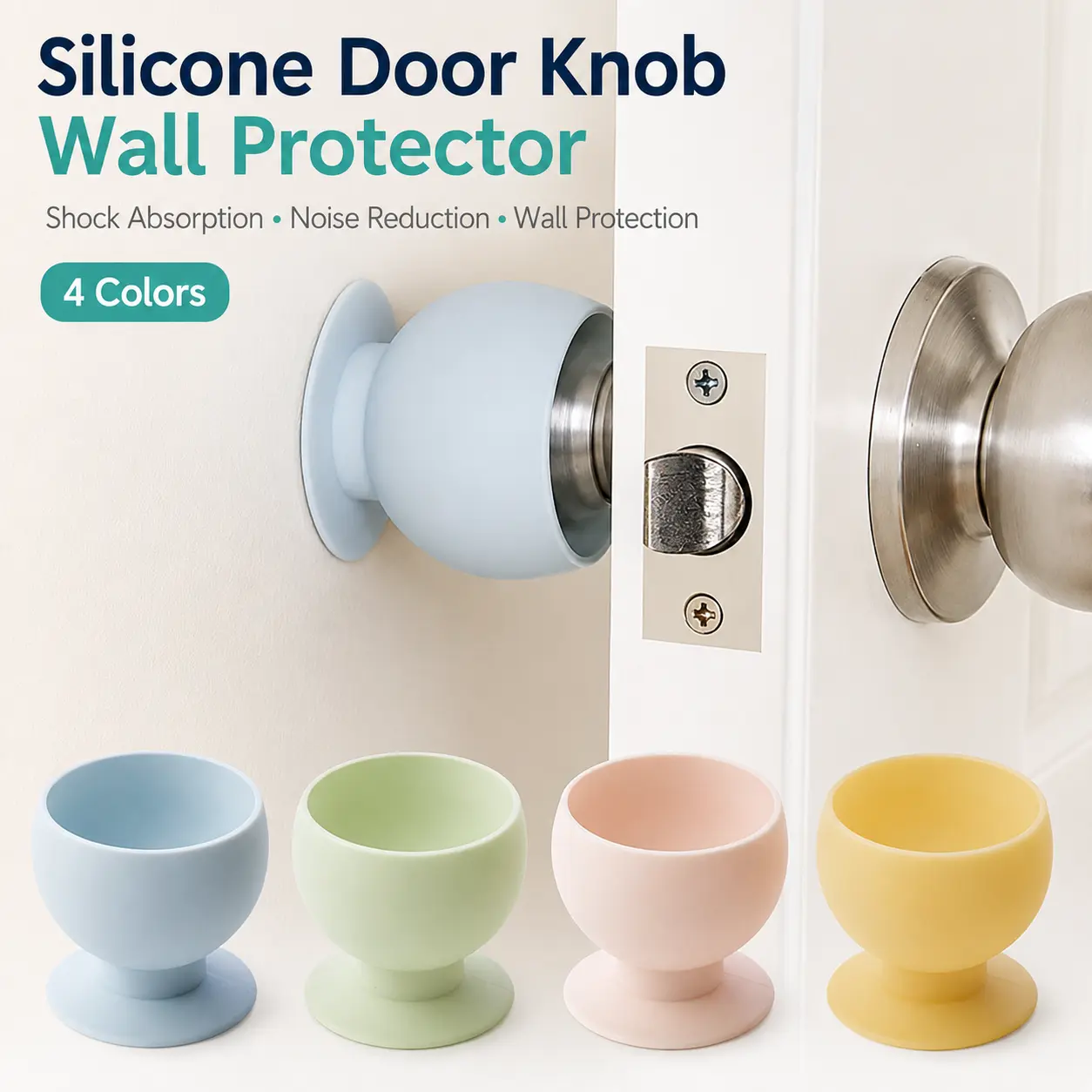 4PCS Silicone Door Stops - No Drill Installation, Easy to Use Suction Cup Handle Stops, Anti-Collision Knob Protector, Noise Reduction Wall Guard for Home & Office, 4 Pieces, Bathroom - MM2
