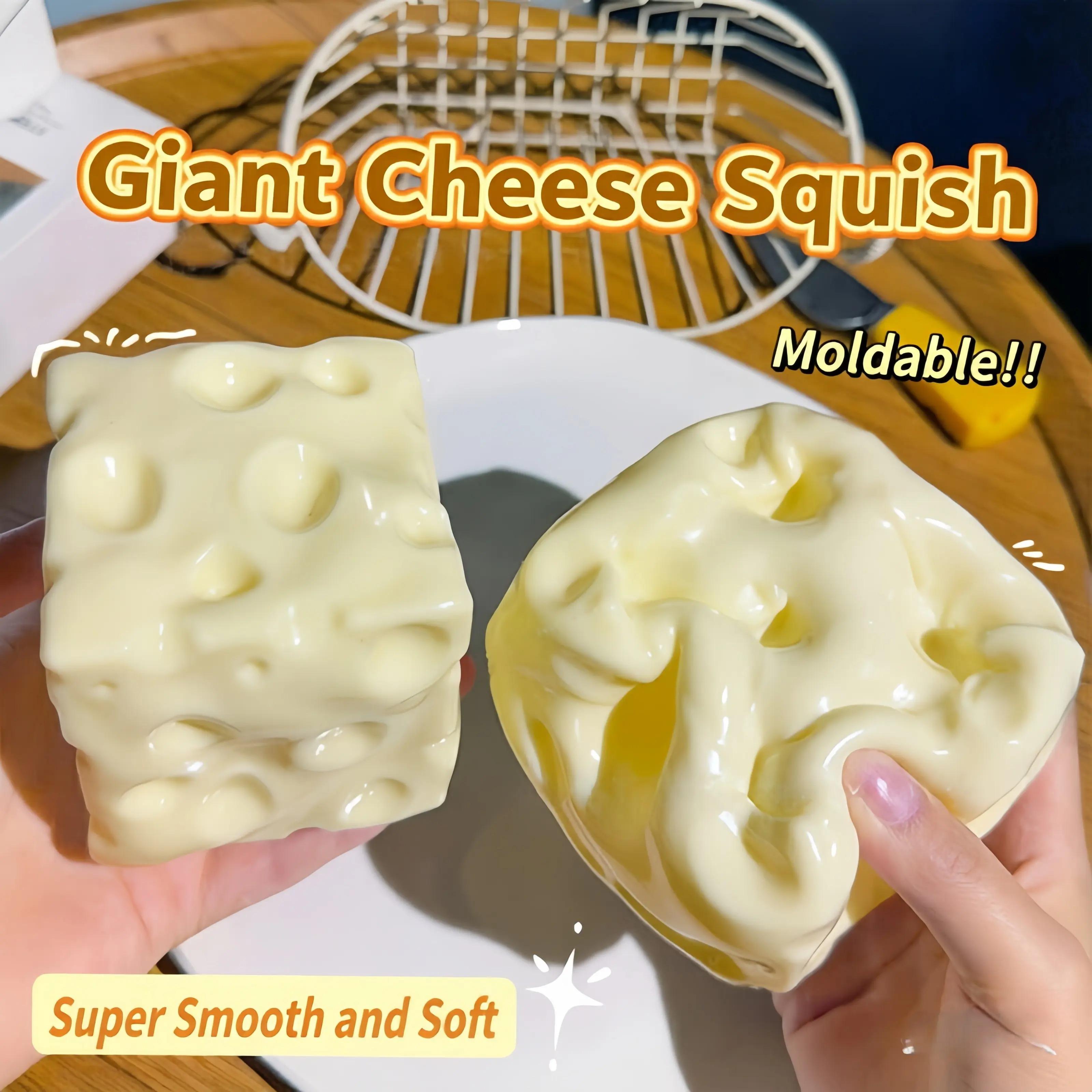 Squishy Cheese Block - Yellow, moldable fidget Toy with Squeeze Feature, Ideal for Play and Relaxation Giant Cheese Squishy - 6/7cm Moldable Non-Rebound & Slow Rebound Fidget Toy | Viral ASMR Stress Ball