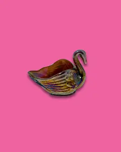 Imperial Carnival Glass Iridescent Amethyst Swan Open Back Trinket Dish