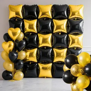 25 Pcs Black and Gold Balloons, Huge Square Foil Balloons Wall Backdrop for Birthday, Shower, Wedding, Graduation, Bachelorette Party, Disco Party Decorations Supplies