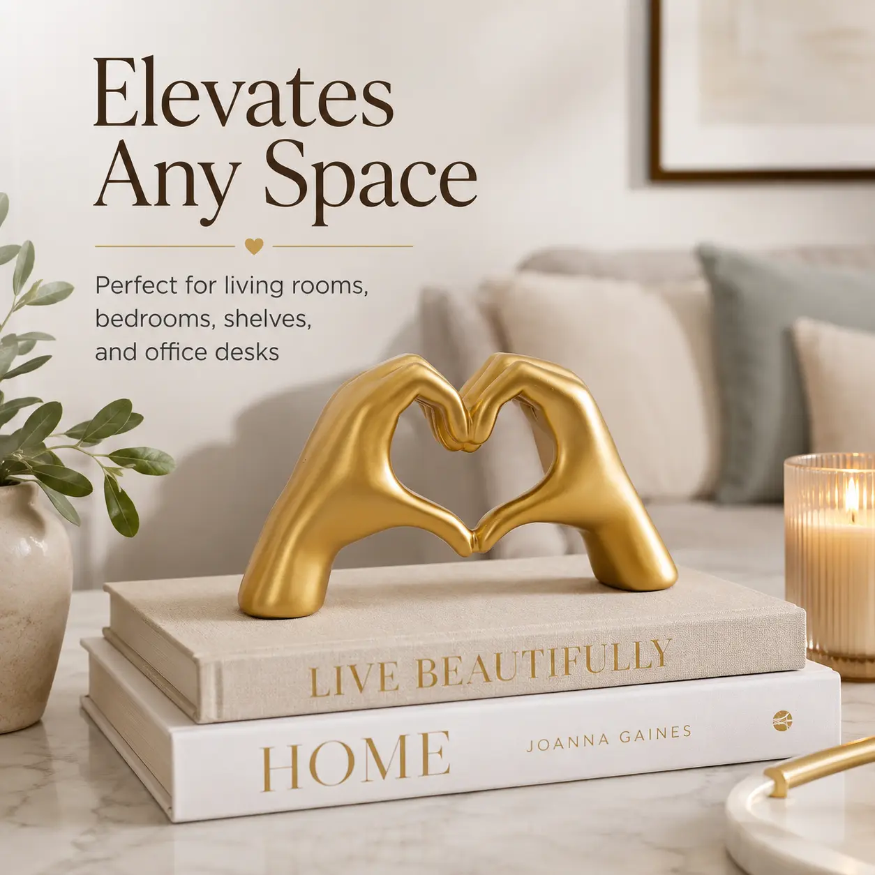 Gold Hand Heart Gesture Resin Sculpture - Meaningful Love Symbol Figurine, Thoughtful Gift for Loved Ones, Elegant Home Supplies Decor for Desk, Resin Sculptures, Unique House Decor