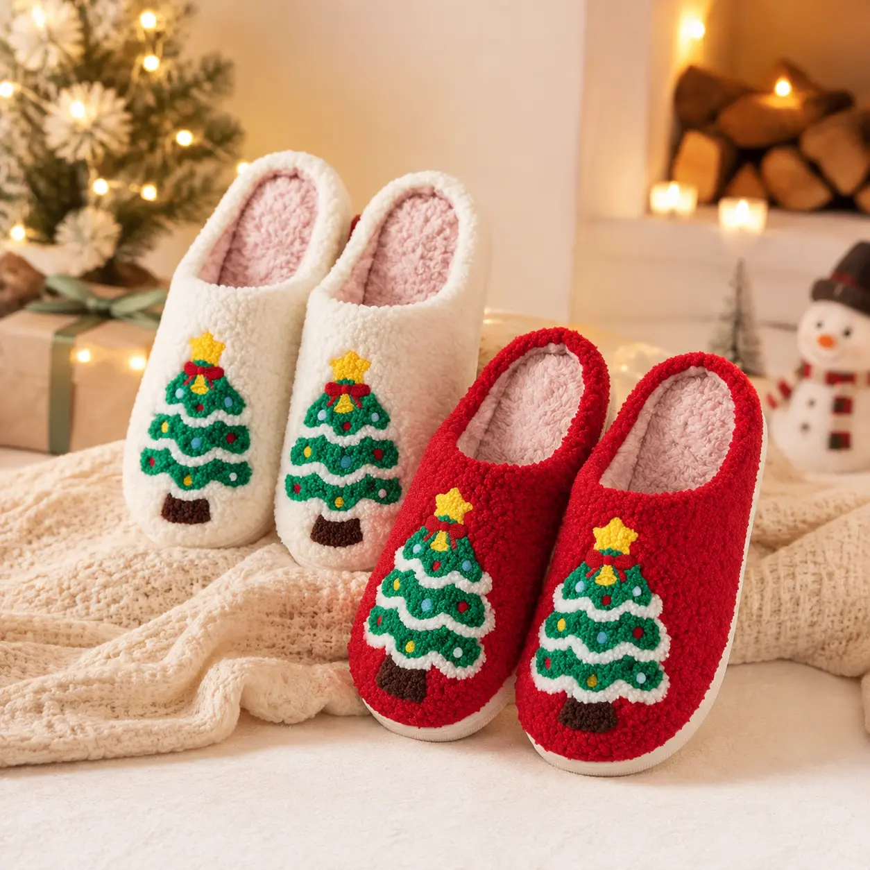 Christmas Slippers for Womens Mens Plush Warm Santa Claus Slippers Fuzzy House Slippers Christmas Gifts For Girls Women Girlfriend