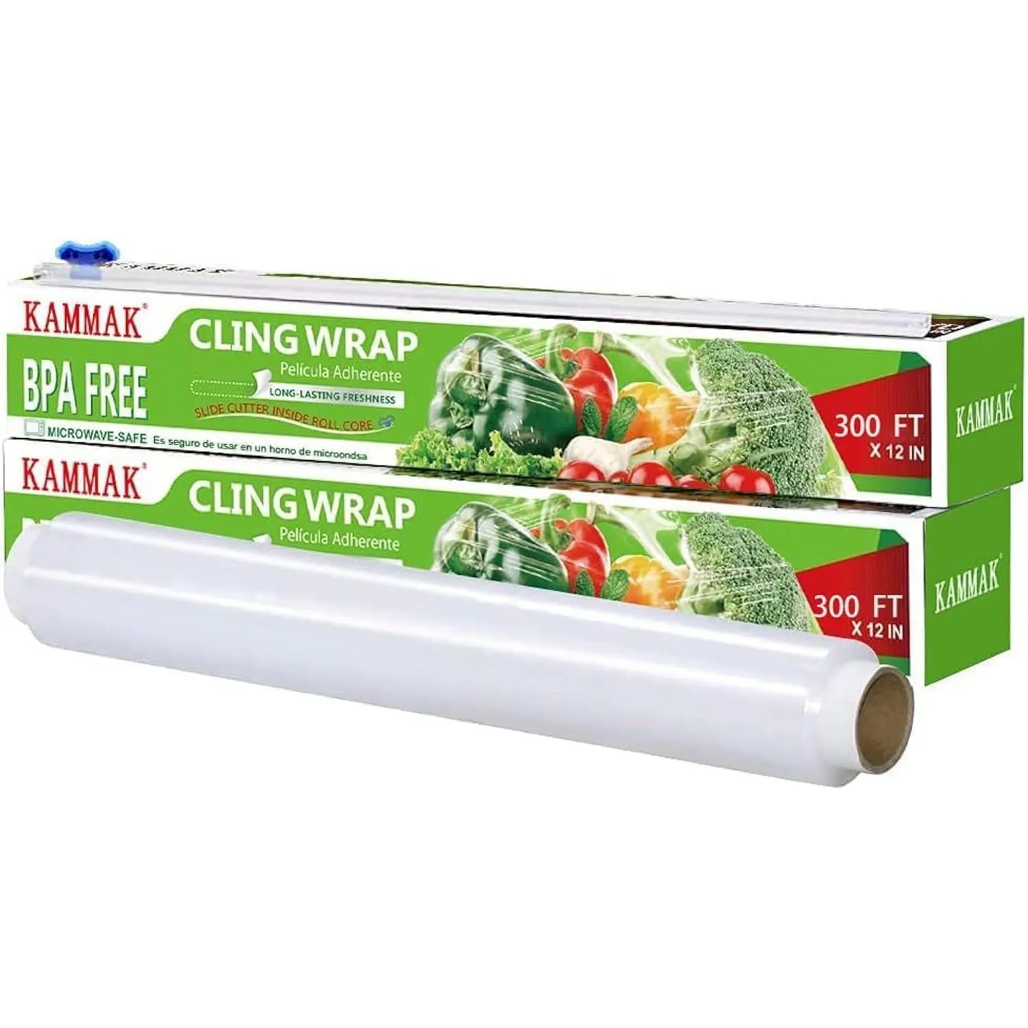 Plastic Wrap, Food Wrap with Slide , Cling Wrap 12 inch Food Service Clear Cling Film 2 Pack 300 Square FT Roll BPA-Free Microwave-Safe Kitchen Wrap Quick Cut Plastic Film