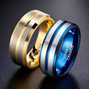 Men's Unique Minimalist Titanium Steel Ring in Gold Color, 8mm Matte Finish