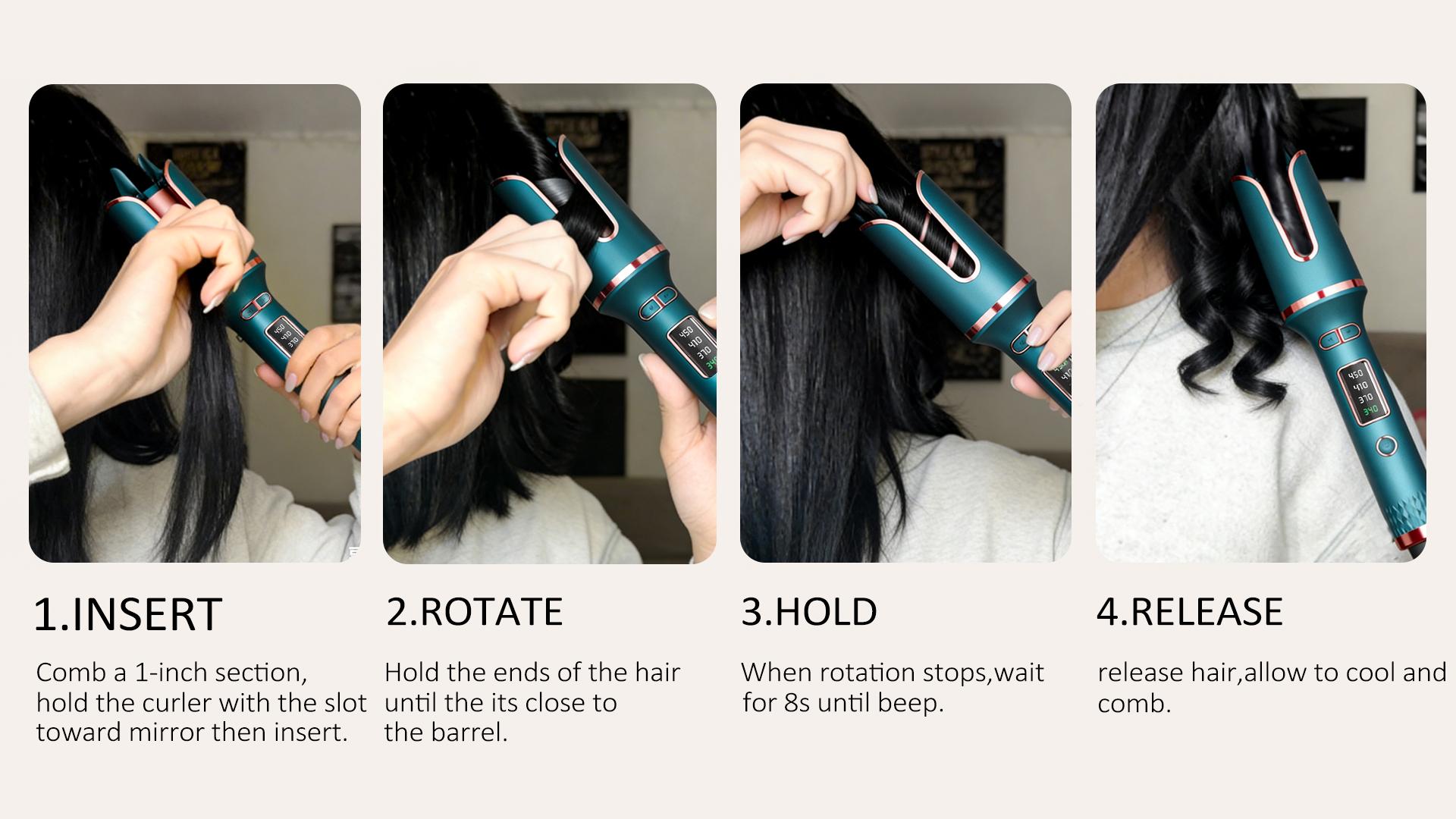 Automatic Rotating Curling Iron -  CURLPRO Beach Waves Curling Wand, Portable Hair Curler, 500 Million Ionic, Dual Voltage & Lightweight for Travel, Ceramic Coating, 1 Inch, Pink