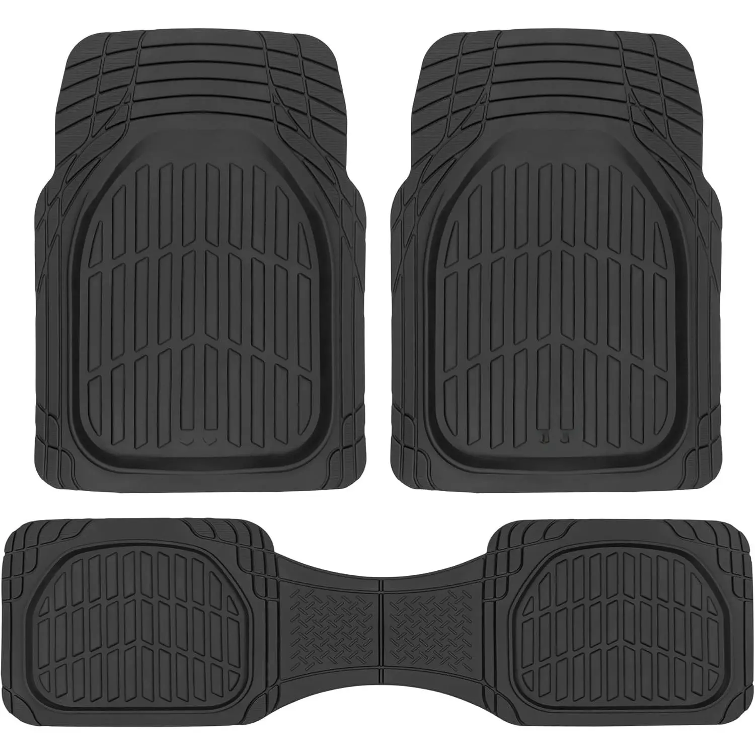 Heavy-Duty Deep Dish Rubber Blend Car Mats - Trimmable, Easy to Clean, Universal Fit for Cars, SUVs, Automotive Interior Accessories (2 Sizes: 27" L x 20" W, 51" L x 14" W)
