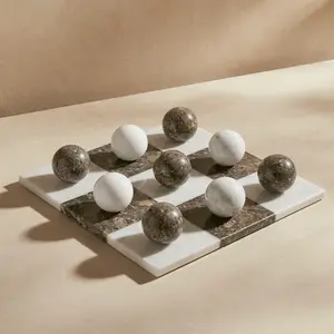 Italian Marble Tic Tac Toe Set (Brown and White)