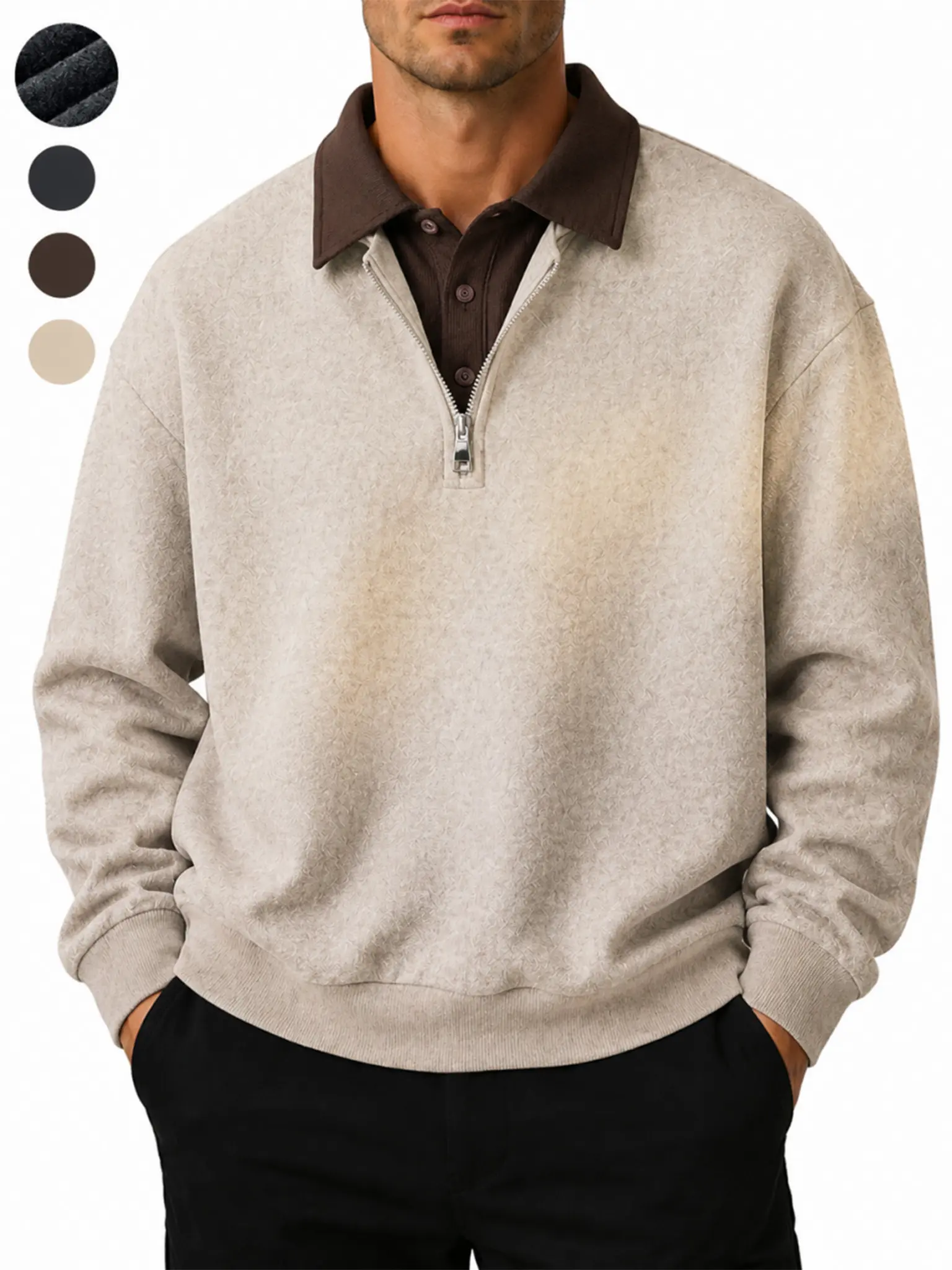 TELLFUN- Men's Classic Quarter-zip Sweatshirt, Old Money Aesthetic 2in1 Shirt Collar Long-sleeve Sweatshirt, Autumn sweatshirt,Soft Casual Everyday Wear Top fall clothes