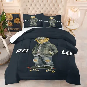 Bear print bedding set, including 1 quilt and 1 or 2 pillowcases without pillow inserts, soft bedroom decoration gifts for children or adults, Decorative bedding set
