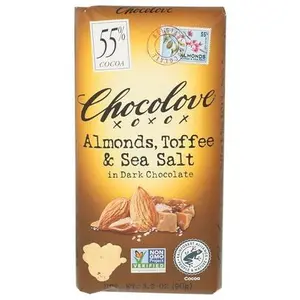 Chocolove Xoxox Bar Almond Toffee Salted, 3.2 Ounce