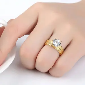 Exquisite Gold Fashion Cube Zirconia Engagement Ring Women's Love Wedding Party Anniversary Celebration Bridal Jewelry Gift