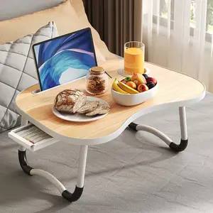 Portable Laptop Bed Table, Foldable Bedside Desk with Multifunctional Tray & Cup Holder, Sturdy A-Frame Design, Space-Saving Lightweight, Tablet Card Slot, Ideal for Eating, Reading, Writing on Bed, Sofa, Floor, for Home Office, Travel
