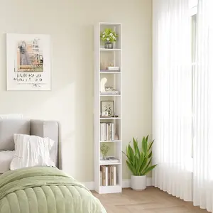 Hzuaneri Bookcase, Tall Narrow Bookshelf, Open Display Storage Shelf, Skinny Cube Book Shelf with Adjustable Shelves, CD Rack for Living Room, Home Office